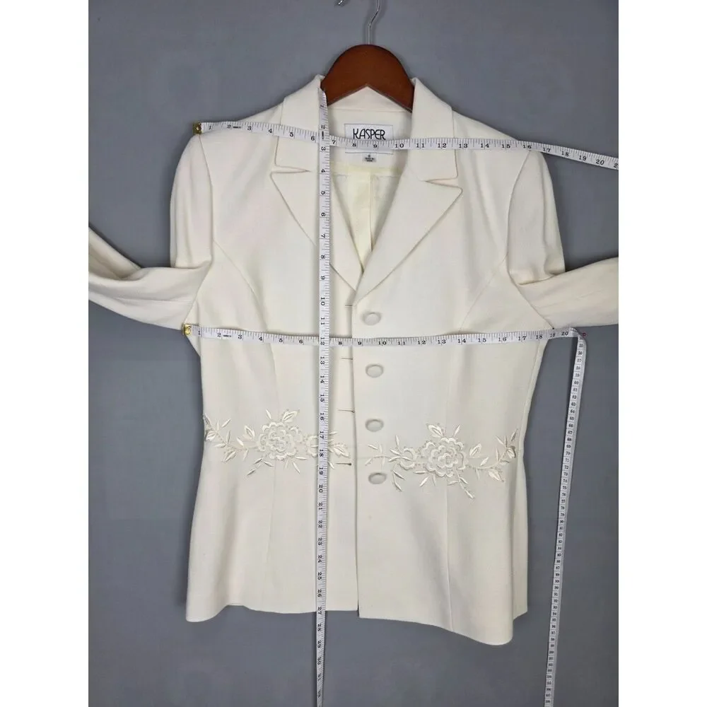 Vintage Kasper A.S.L. White Maxi Skirt Suit Size 8 Embrodiary Sequins Wedding